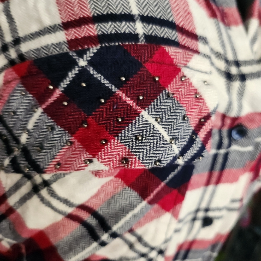 Zara Plaid Button Down Studded Shirt size XS - Picture 2 of 4